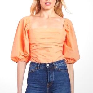 Amanda Uprichard Lucrezia Coquette Peach Orange Puff Sleeve Bodysuit women small